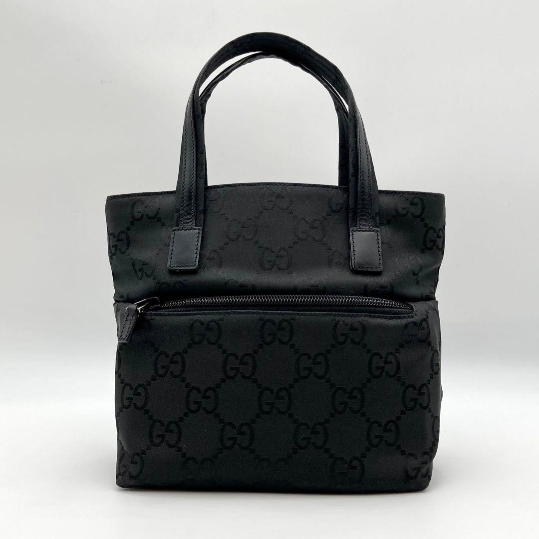 ヤス✨GUCCI ハンドバッグ 黒 ナイロン GG 総柄 モノグラム ミニ
