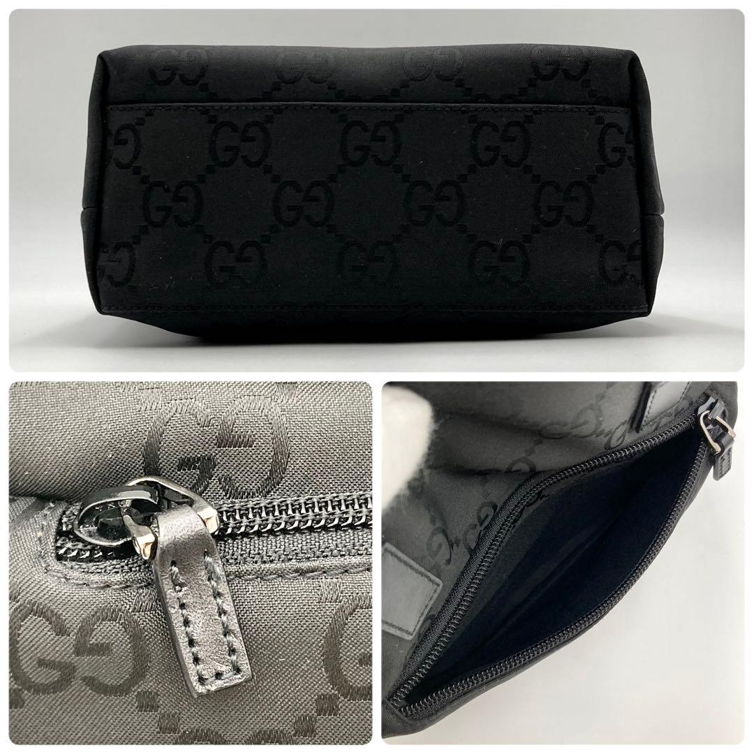 ヤス✨GUCCI ハンドバッグ 黒 ナイロン GG 総柄 モノグラム ミニ