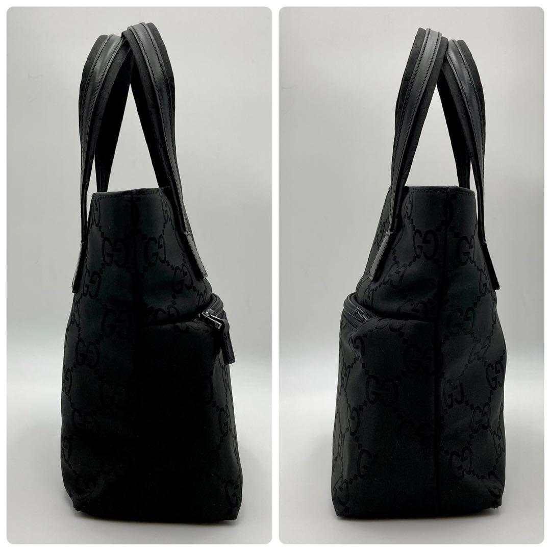 ヤス✨GUCCI ハンドバッグ 黒 ナイロン GG 総柄 モノグラム ミニ