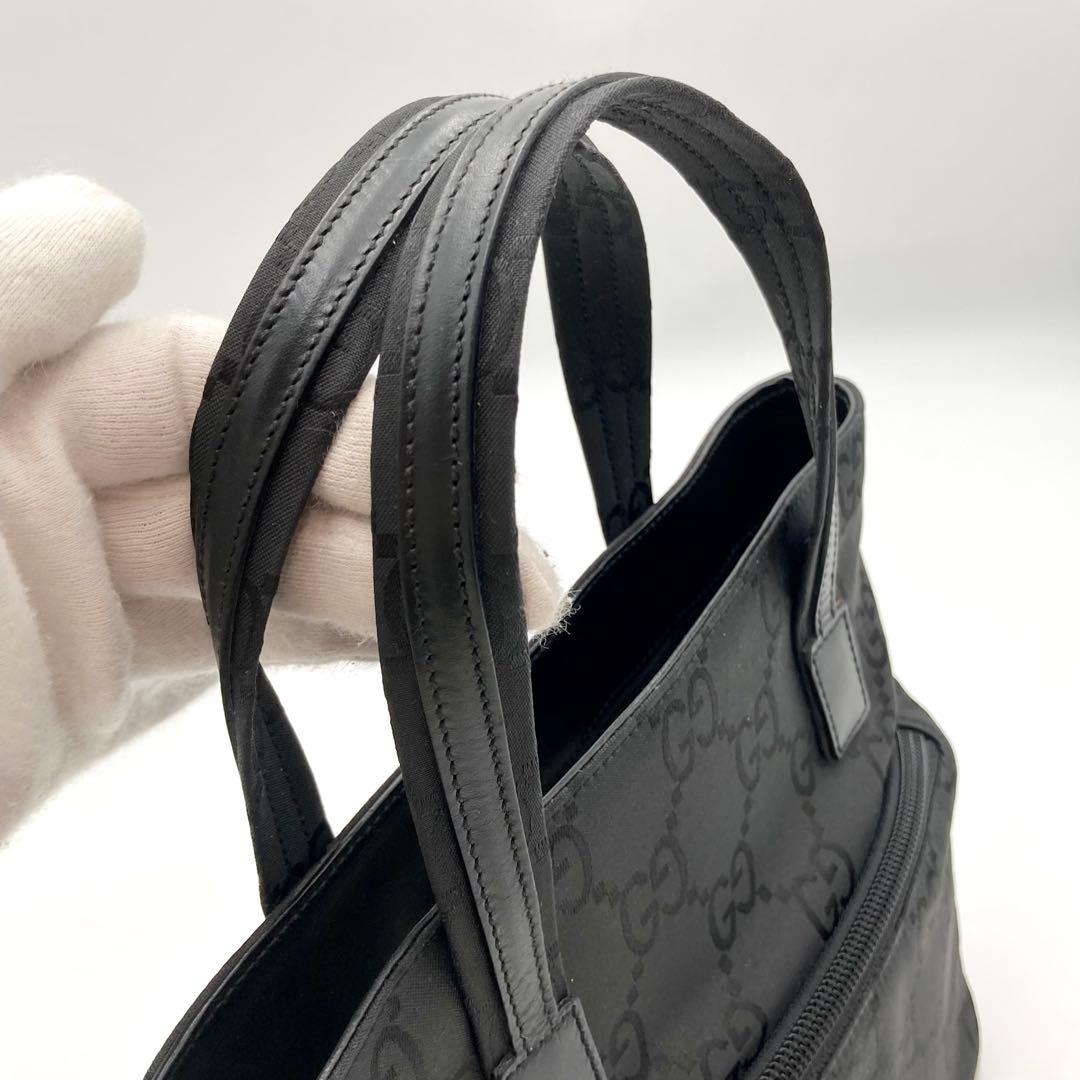 ヤス✨GUCCI ハンドバッグ 黒 ナイロン GG 総柄 モノグラム ミニ