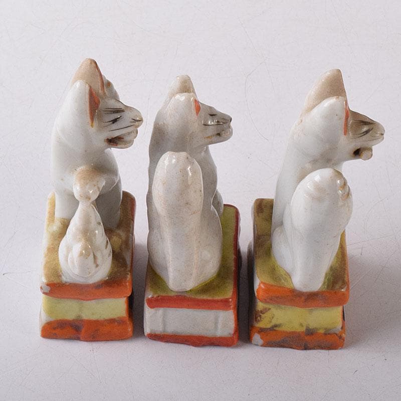 陶器製　色絵金彩　お稲荷さん　狐　3点まとめて　M　R8593