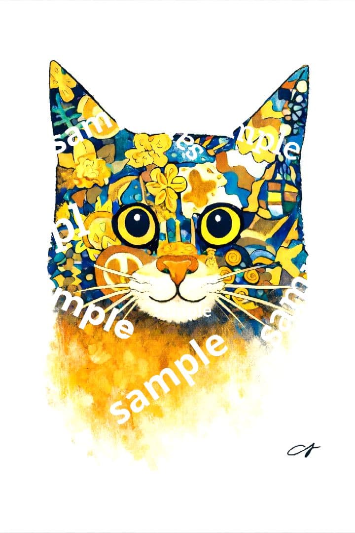 カラフルな猫の絵画 「Cute」数量限定販売 黒額縁付き インテリアに