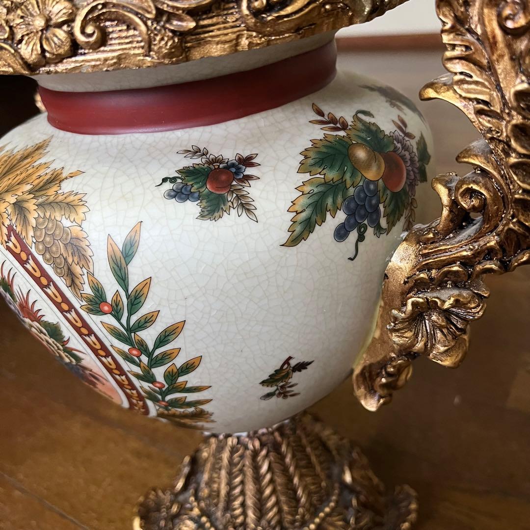 美品】ヴィクトリアンスタイル 花瓶 陶器製 レトロ品 花柄模様 重さ2.7