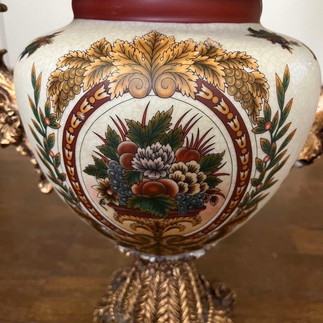 美品】ヴィクトリアンスタイル 花瓶 陶器製 レトロ品 花柄模様 重さ2.7