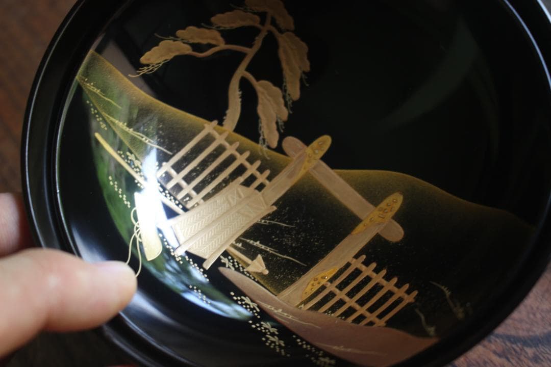 絵柄選択可！時代黒漆に極上千鳥見返し蒔絵の映えるお椀10点（検輪島塗懐石椀蒔絵椀