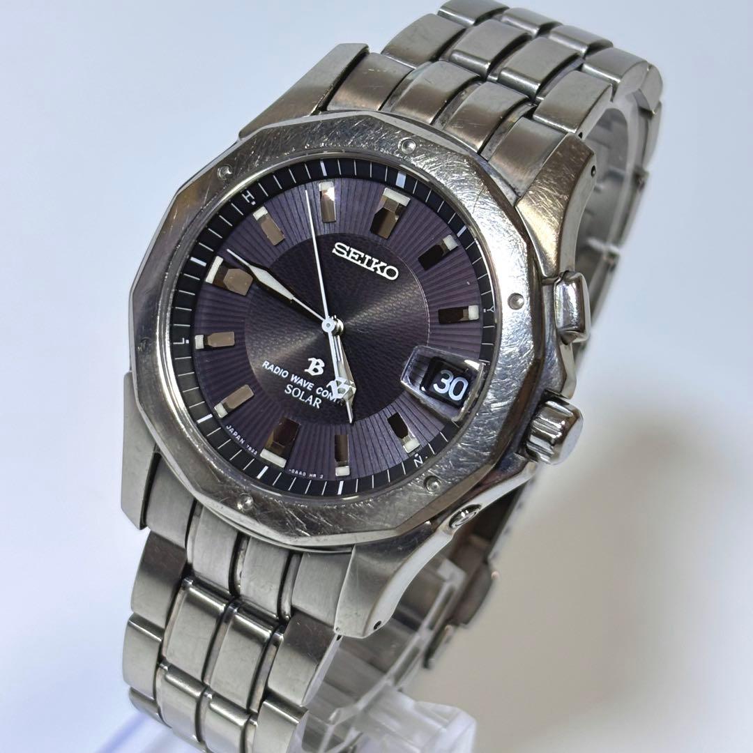 稼働 SEIKO ブライツ メンズ腕時計 電波ソーラー 7B22 デイト.