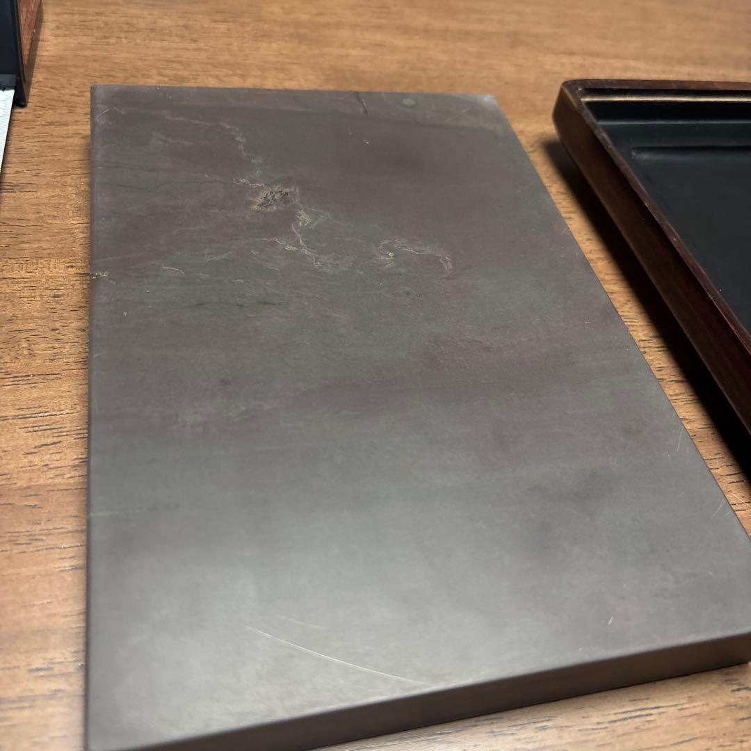 【貴重】漆塗り 硯箱 黒色 木箱入り　端渓硯？