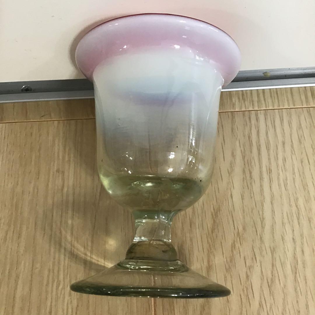 アンティーク 明治〜大正 手吹き ガラス 厚底 3色氷コップ 赤ふち 氷水