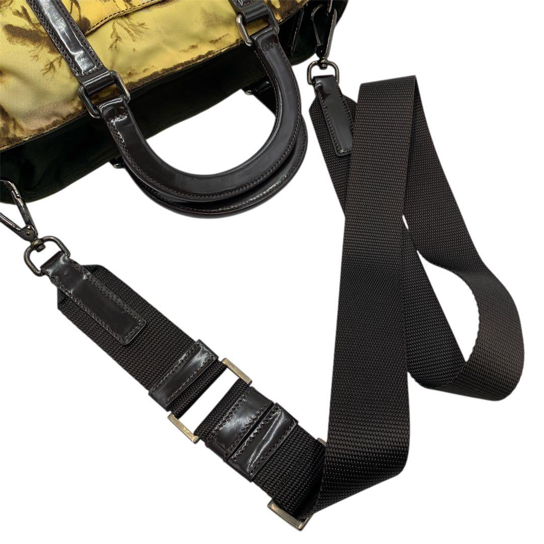 【極美品】プラダPRADA 2way ハンドバッグ ナイロン イエロー ブラウン