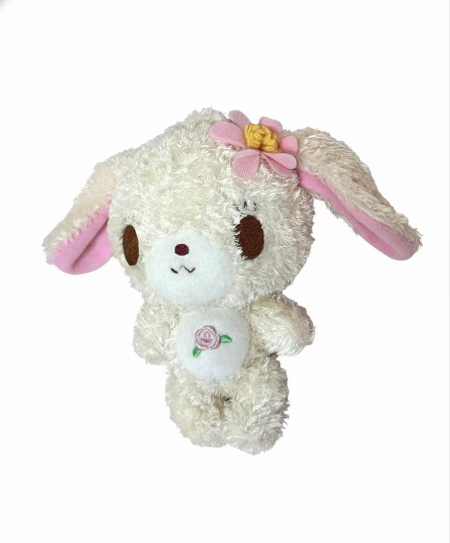 ごく稀少サンリオ　シュガーバニー ぬいぐるみ（クリーム／ピンク花）