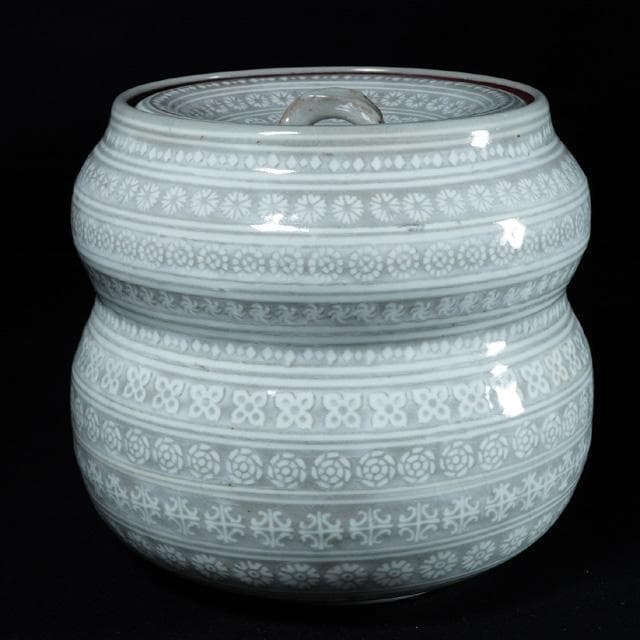 浅見五郎助 花三嶋瓢形水指 鵬雲斎宗匠御書付 共箱 茶道具 裏千家 京焼