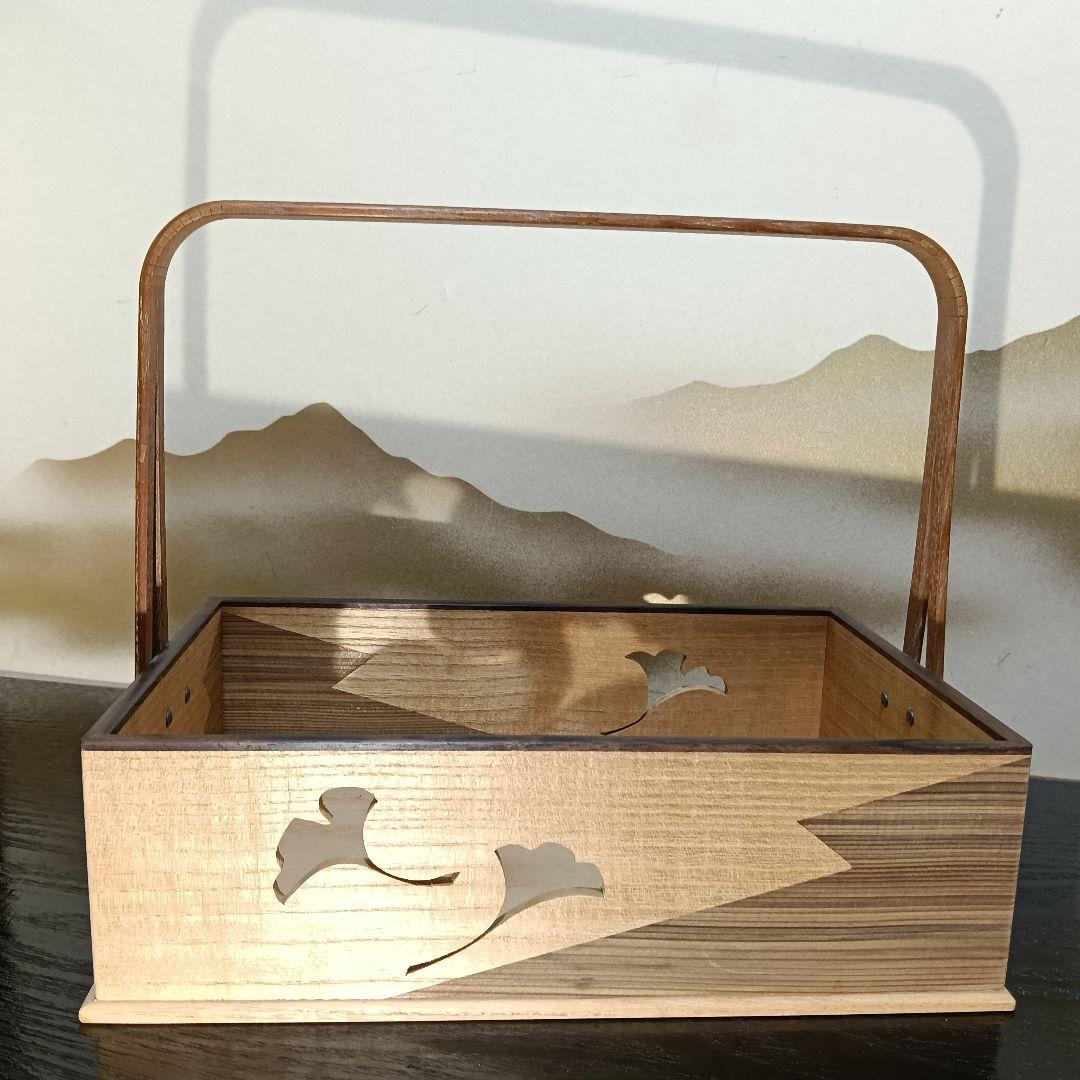 AN94 山本貞斎 莨盆 木地 手付 銀杏透かし彫 共布 小物3点茶道具の通販