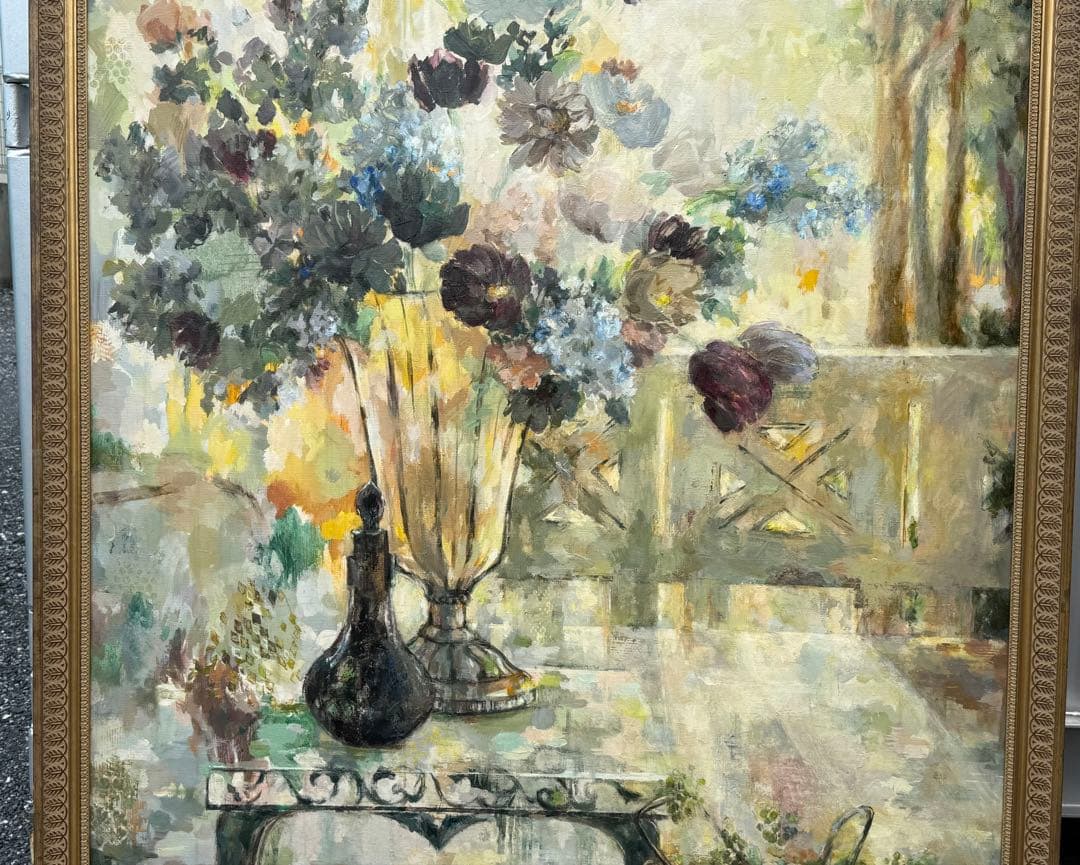 平野能子作　油彩絵　窓辺　直筆　額装　P100号　送料込み250821