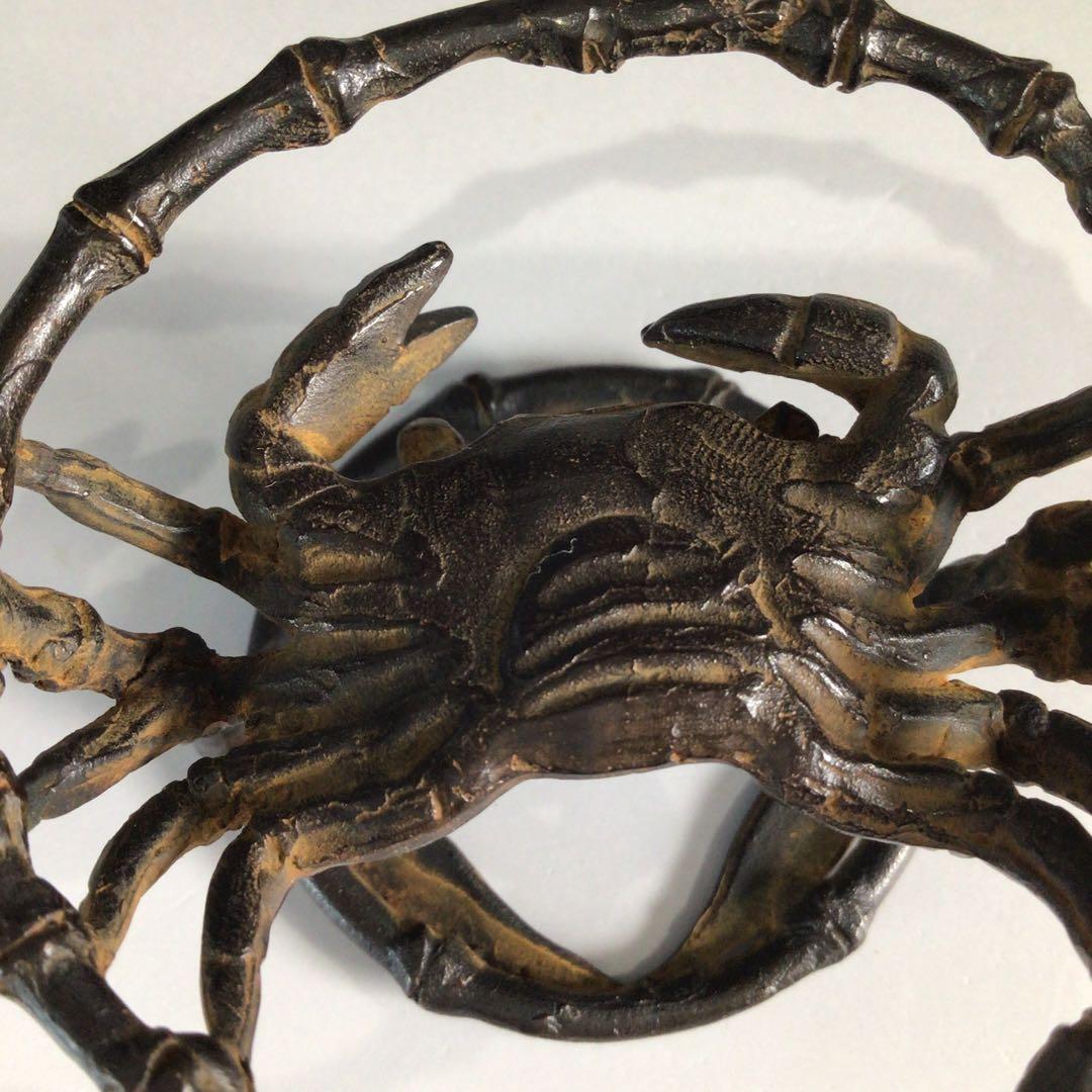 Ｐ７２３　蓋置　『千秋長治造』『蝋型鋳銅』『蟹蓋置』　共箱　茶道具