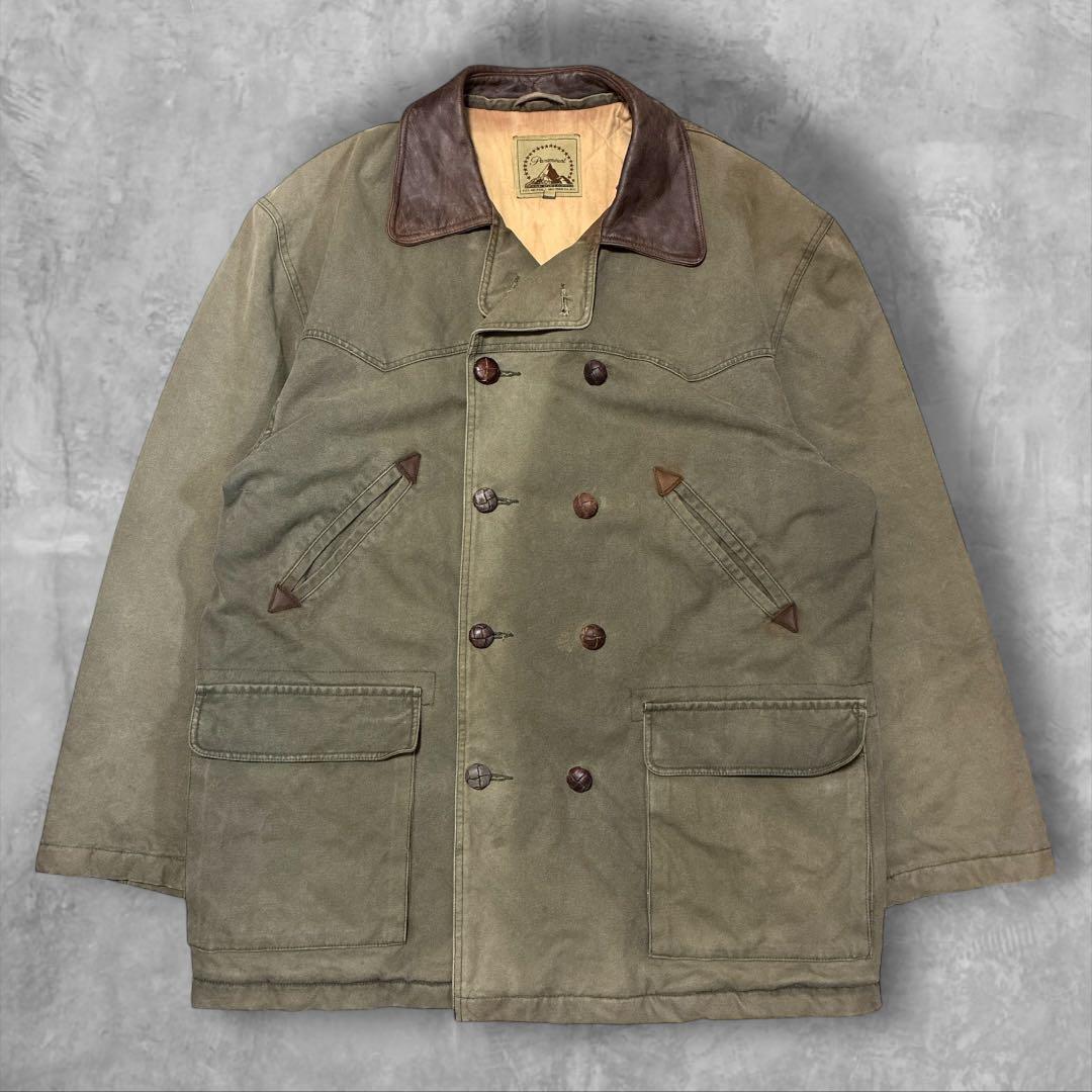 Paramountスタジオ衣装ダック地コート XLレザーカラー 90s00s古着