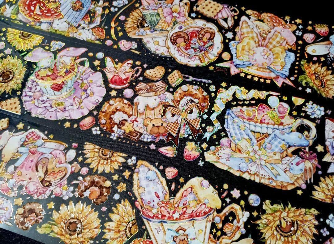 巻売 145☆ 海外 マスキングテープ マステ PET 装飾 花 金ホロ