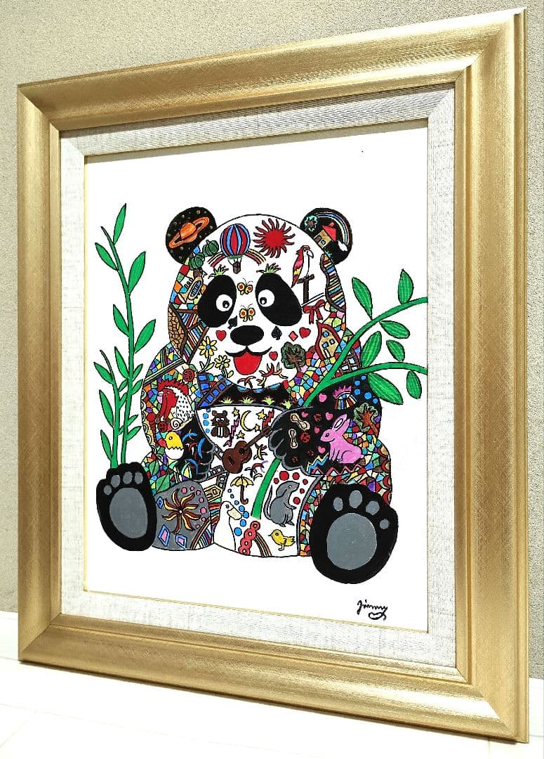 値下げ】ジミー大西（パンダ）F6号/肉筆/手描き作品/表裏サイン有/絵画