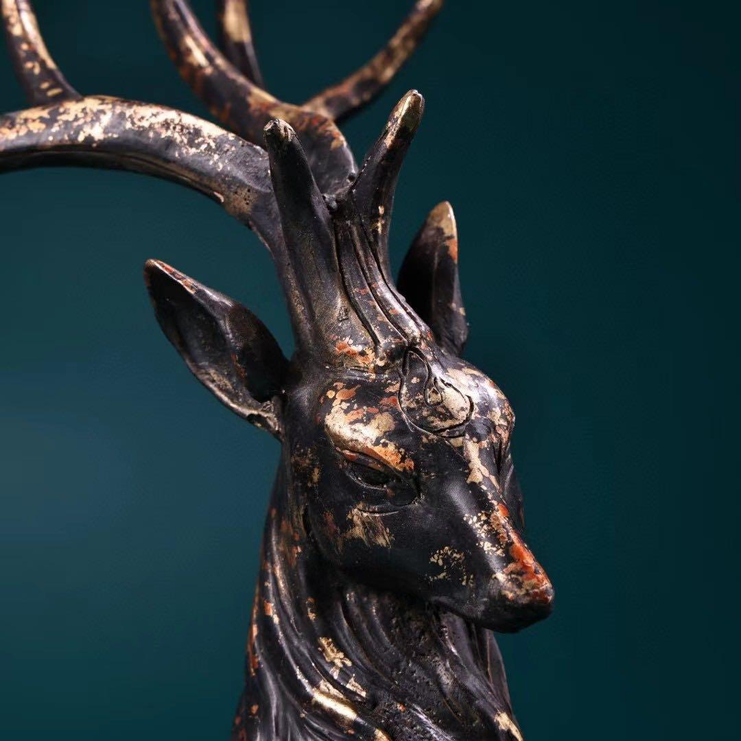 中国古美術・旧蔵古銅鎏金・梅花鹿セット4kg・古玩銅器・文房置物