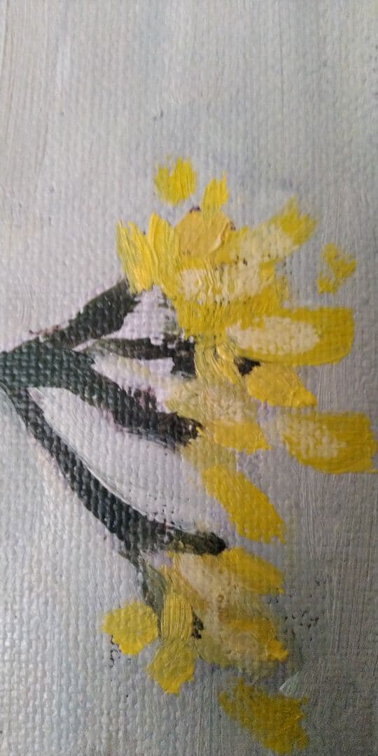 青い花瓶の花の油彩画