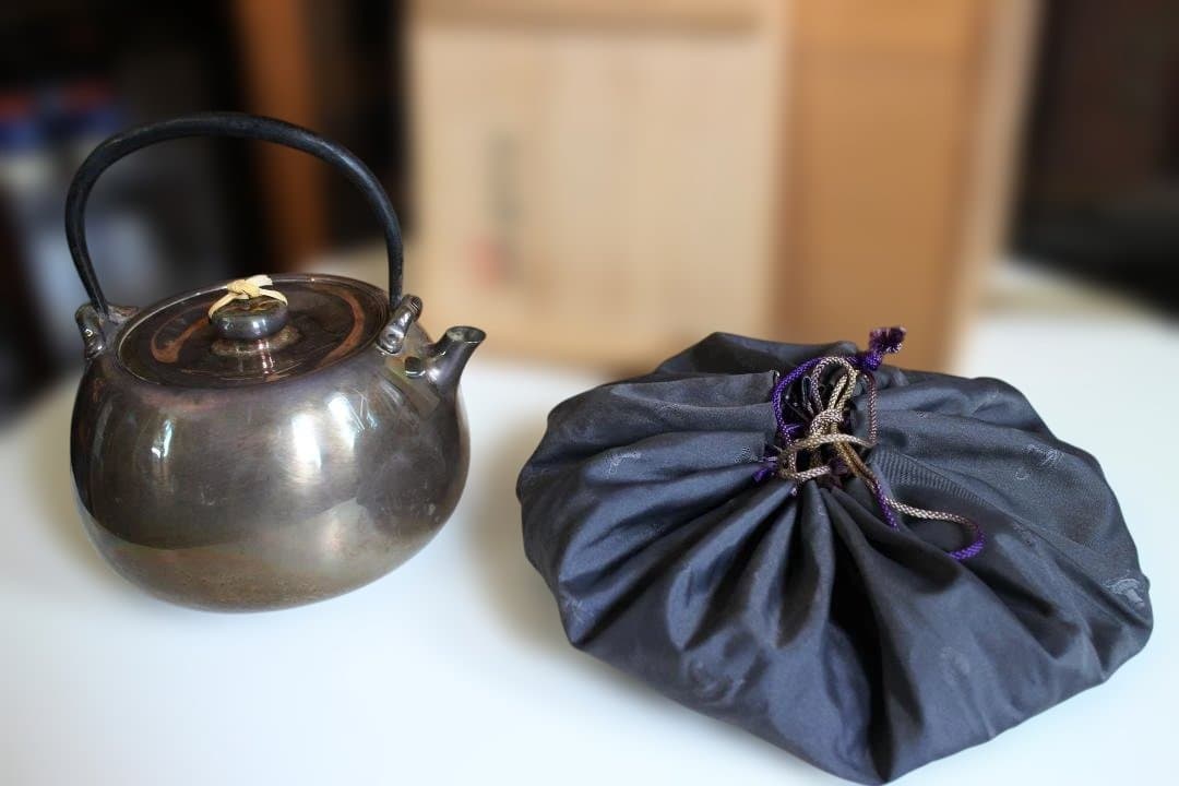 北村静香作　南鐐鉄の釣湯沸　共箱　純銀銀瓶430g　 急須茶道具茶器茶托茶碗茶筒