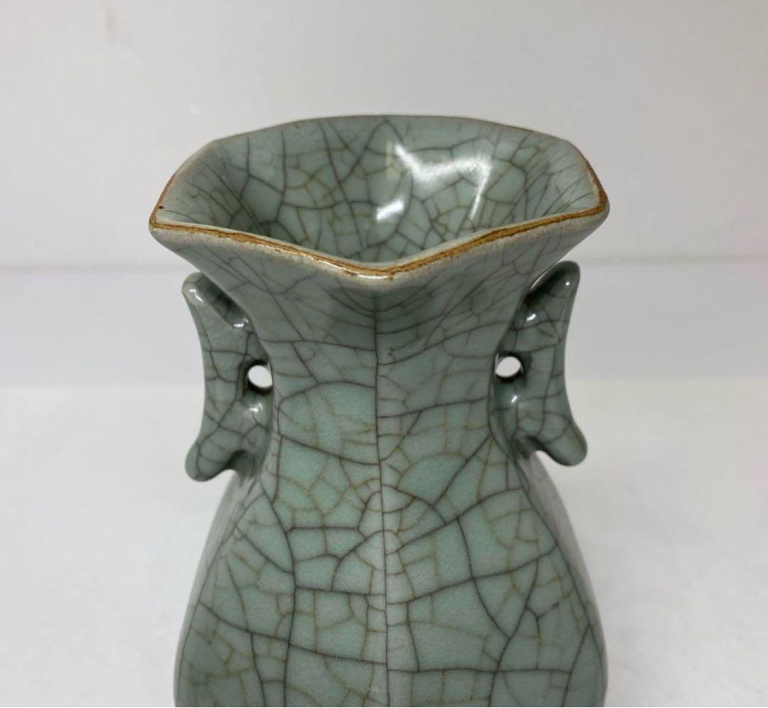 国古窯 哥窯青磁ヒビ焼 花瓶 高さ約18.4㎝ 国古
