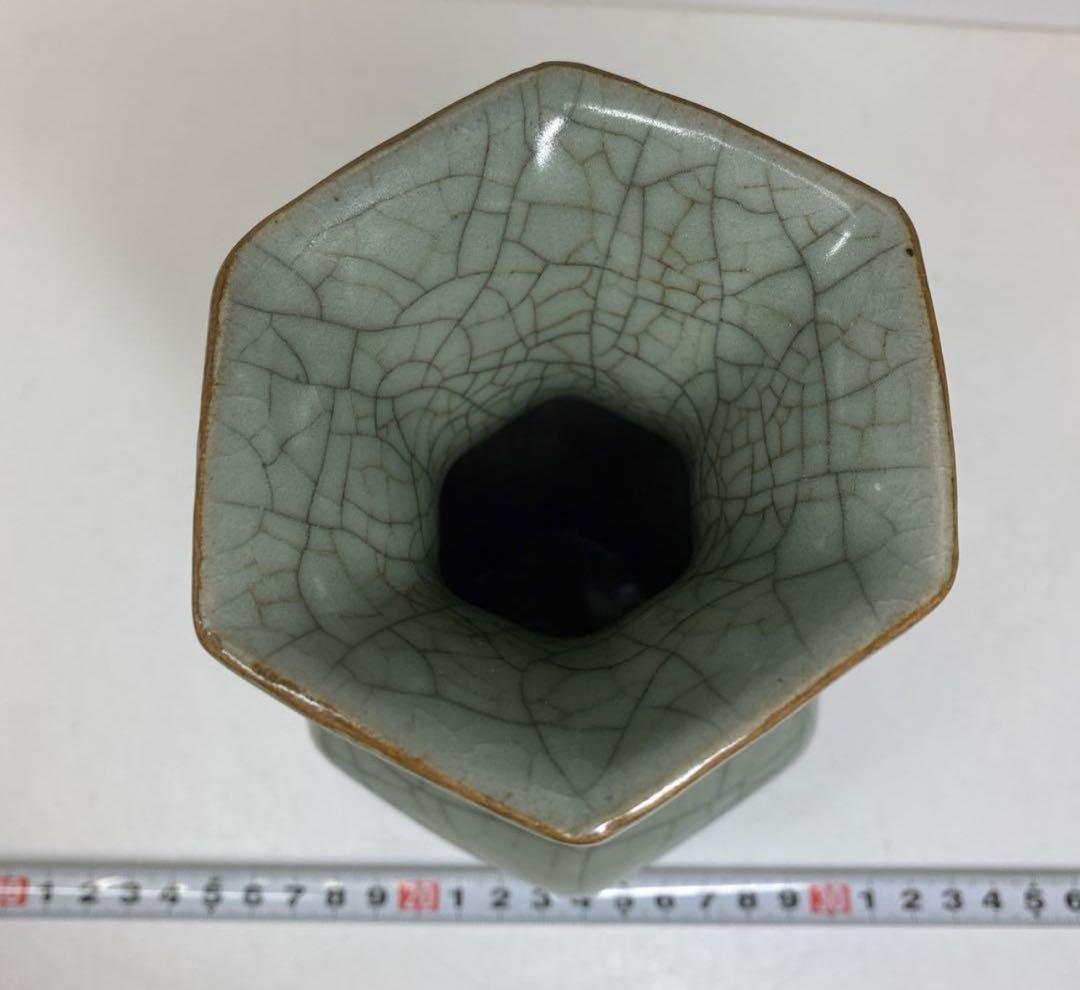 国古窯 哥窯青磁ヒビ焼 花瓶 高さ約18.4㎝ 国古