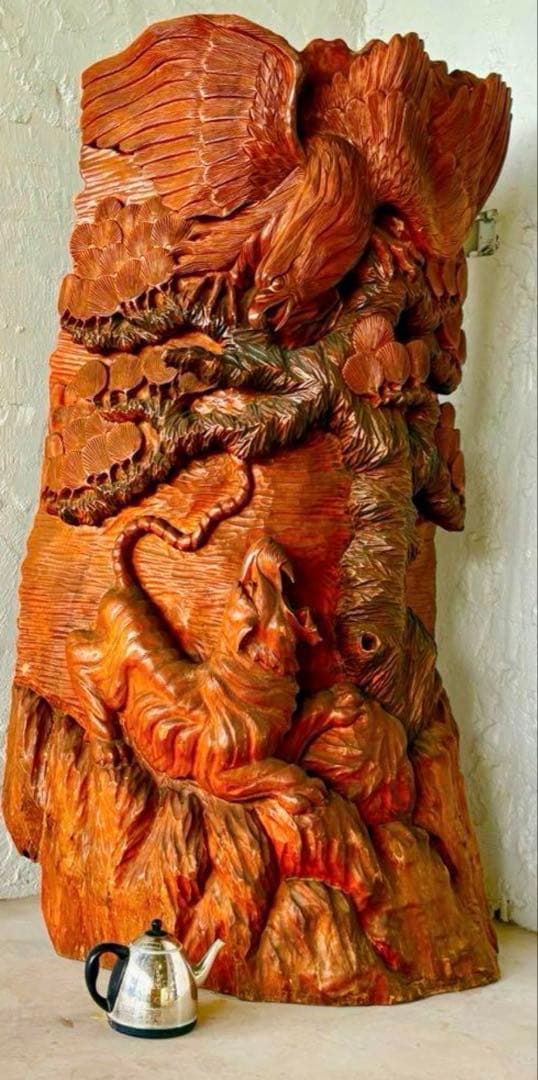 一本雕刻 大型雕刻 木制 缘起物 置物 时代物、古美術・骨董品