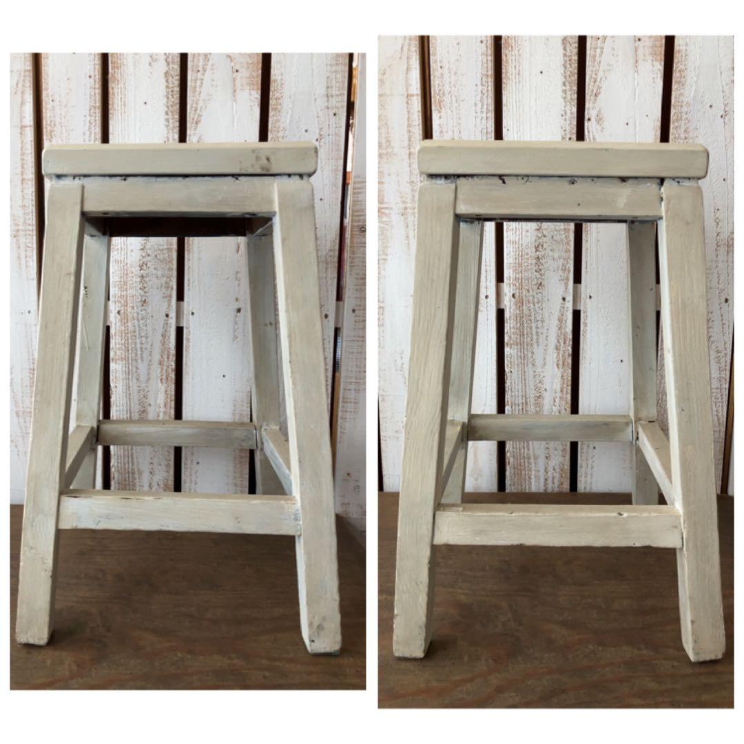 ヴィンテージ 古道具 ホワイトスツール スクエア 椅子 飾り棚