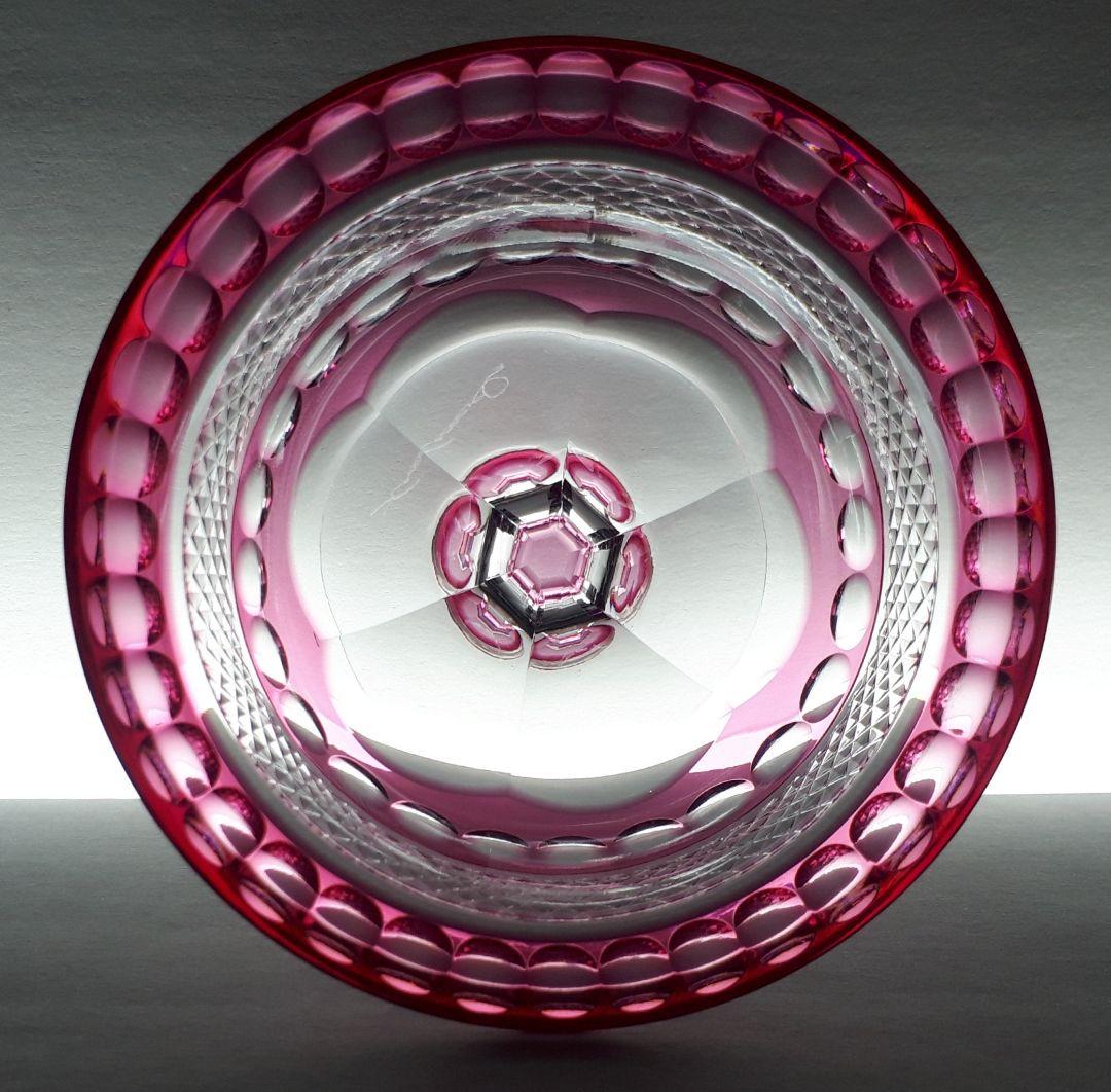 黒木国昭作 綾切子 馬上杯 金赤色被せ 現代ガラス芸術の巨匠 作品