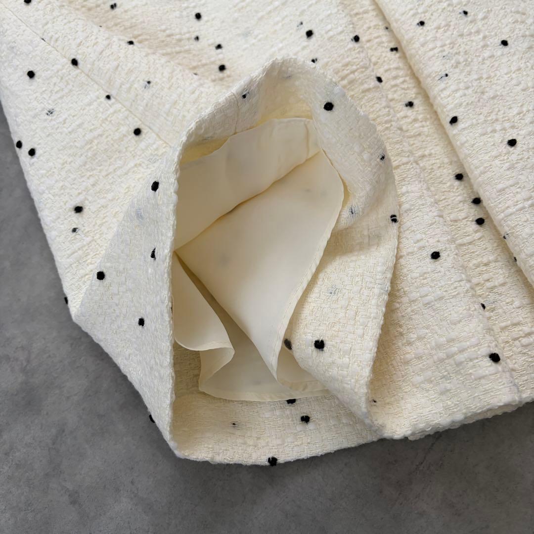 美品　Renéルネ　TISSUEネップツイード　オフホワイトスカート　ミモレ丈