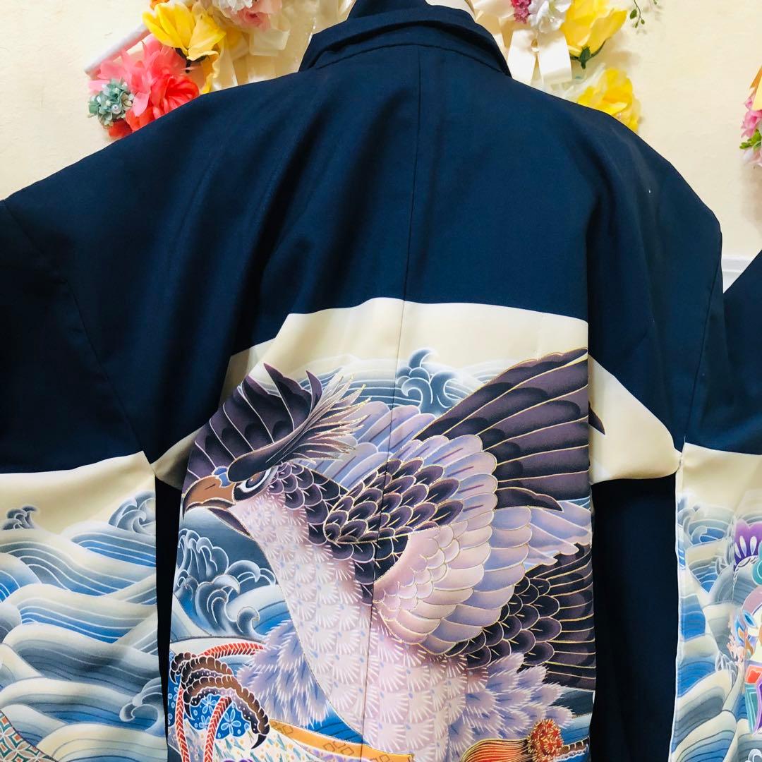 七五三　男の子￼￼￼‼️祝着・羽織・袴セット　鷹鷲立波絵巻花文金彩⭐︎完全フルセット