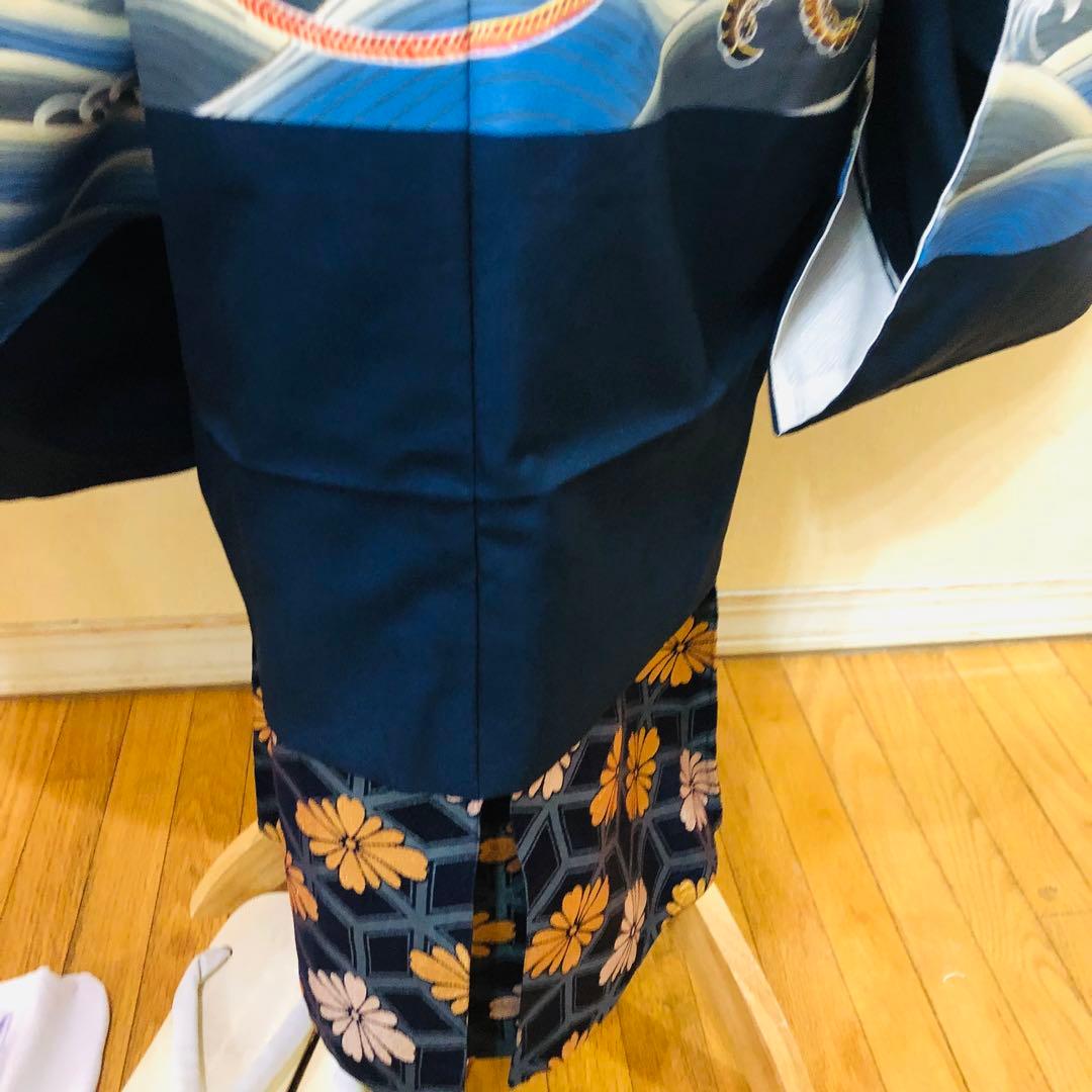 七五三　男の子￼￼￼‼️祝着・羽織・袴セット　鷹鷲立波絵巻花文金彩⭐︎完全フルセット