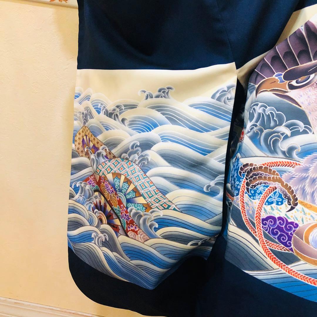 七五三　男の子￼￼￼‼️祝着・羽織・袴セット　鷹鷲立波絵巻花文金彩⭐︎完全フルセット