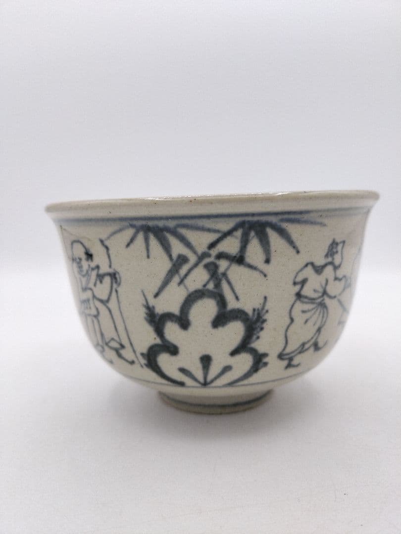 c741 【新品・未使用】茶碗 善所焼 安南写七賢人 淡海陽炎園 木