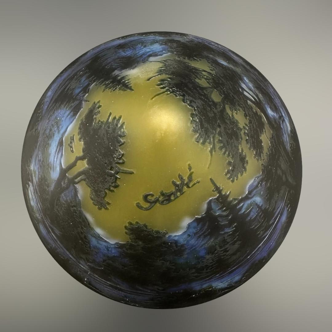 エミールガレ 二灯ランプ 山景紋 カメオ彫り 被せガラス 高さ24cm