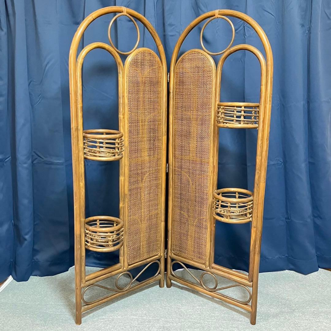 希少】ラタン 間仕切り パーテーション 2連 藤 衝立 間仕切り 籠 レトロ