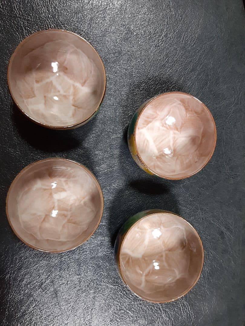 花ワールド 京焼　清水焼　嘉豊窯　椿絵　湯呑み４個