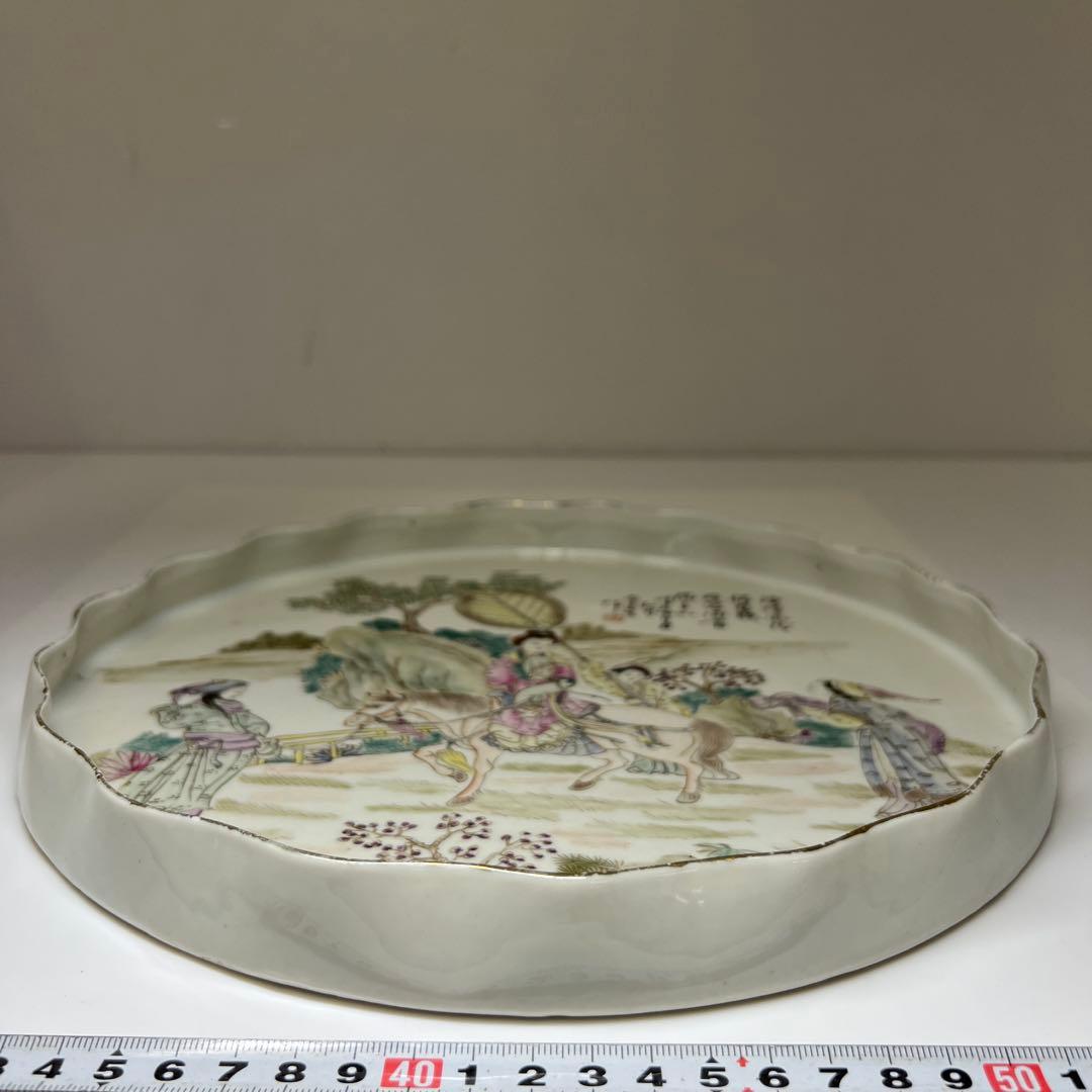 中国清時代　粉彩人物画大皿　幅約27.5㎝　東Y7-0702⭐︎2Fトニエ