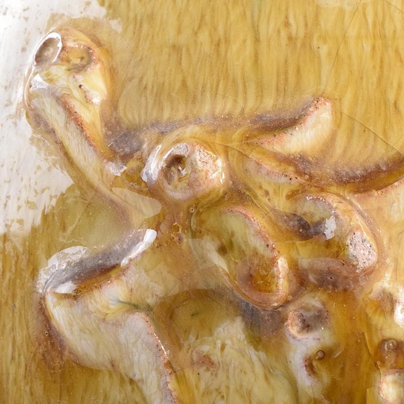 中国　黄釉　貼龍鳳凰文　六耳瓶　C　R7669B