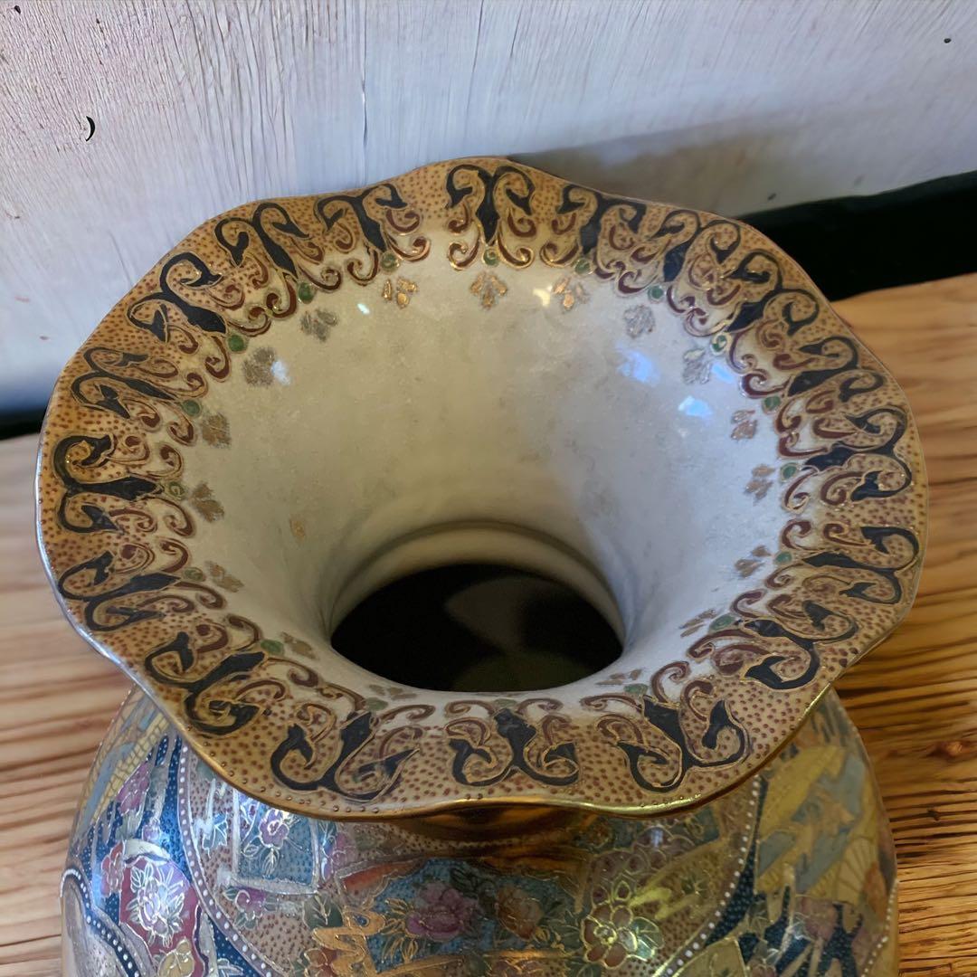管理番号❀M170◻️⊶薩摩焼 金蒔絵 金彩 大壺 織田信長 武者 古