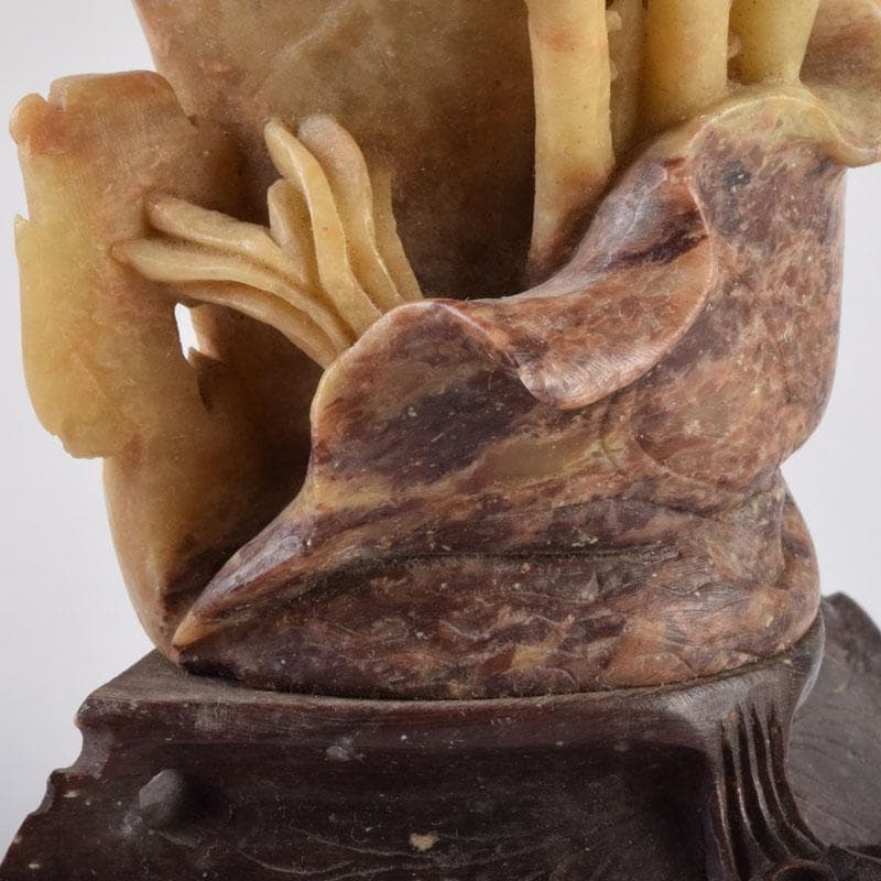 中国 玉石寿山石 花草刻 飾壷 花壷 置物 時代箱 C 8452