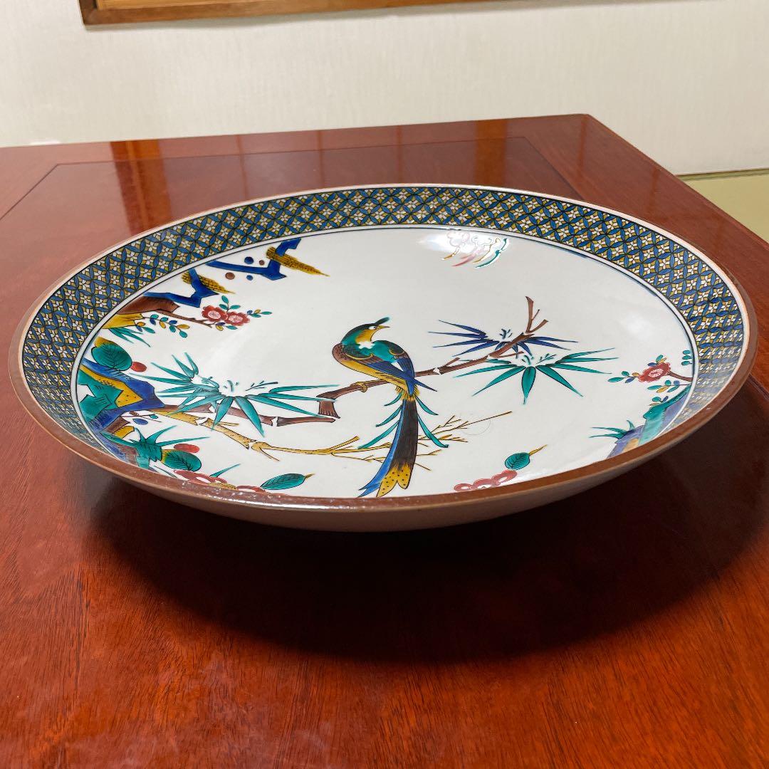 九谷焼 小多慧作 色絵竹花鳥図 飾皿