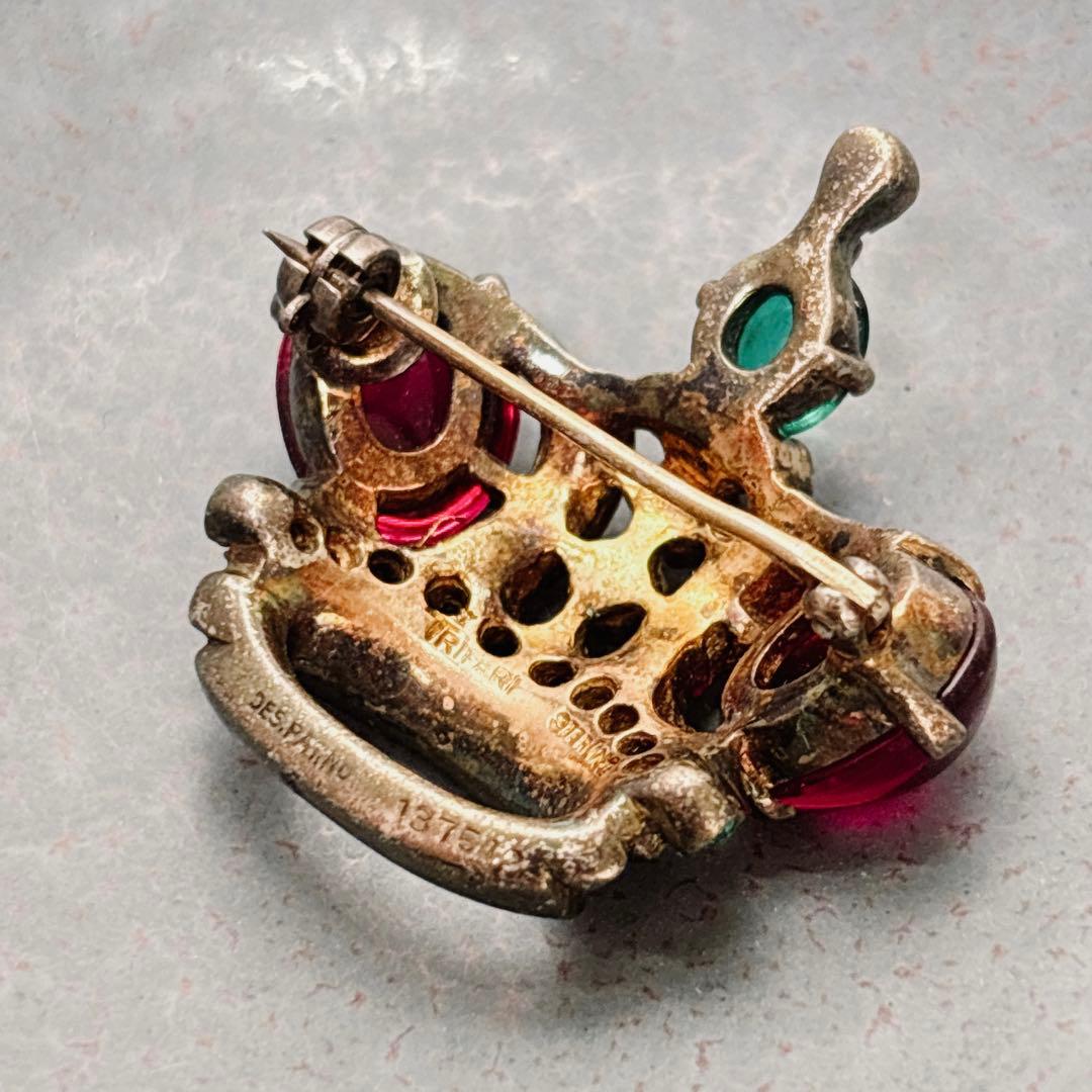 希少】1940年代 トリファリ 王冠ブローチ 赤カボション ヴィンテージ