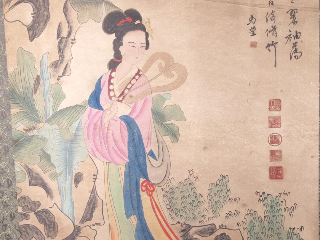 骨董市仕入れ品 中国近 時代の掛軸 肉筆保証 顾闳中 AK716A12-2