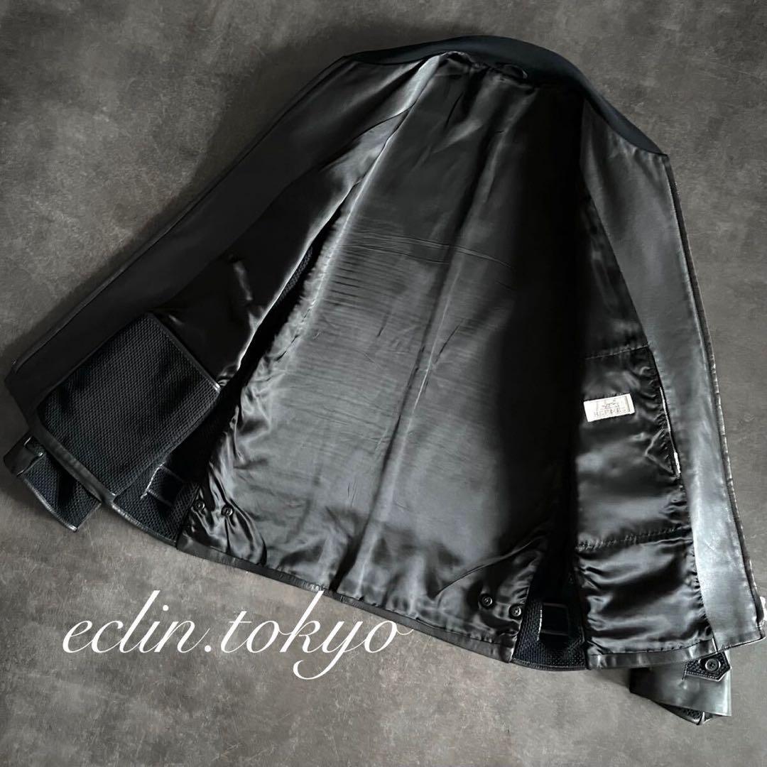 HERMES 《ニット切替》シングル レザー ライダース ジャケット E4704