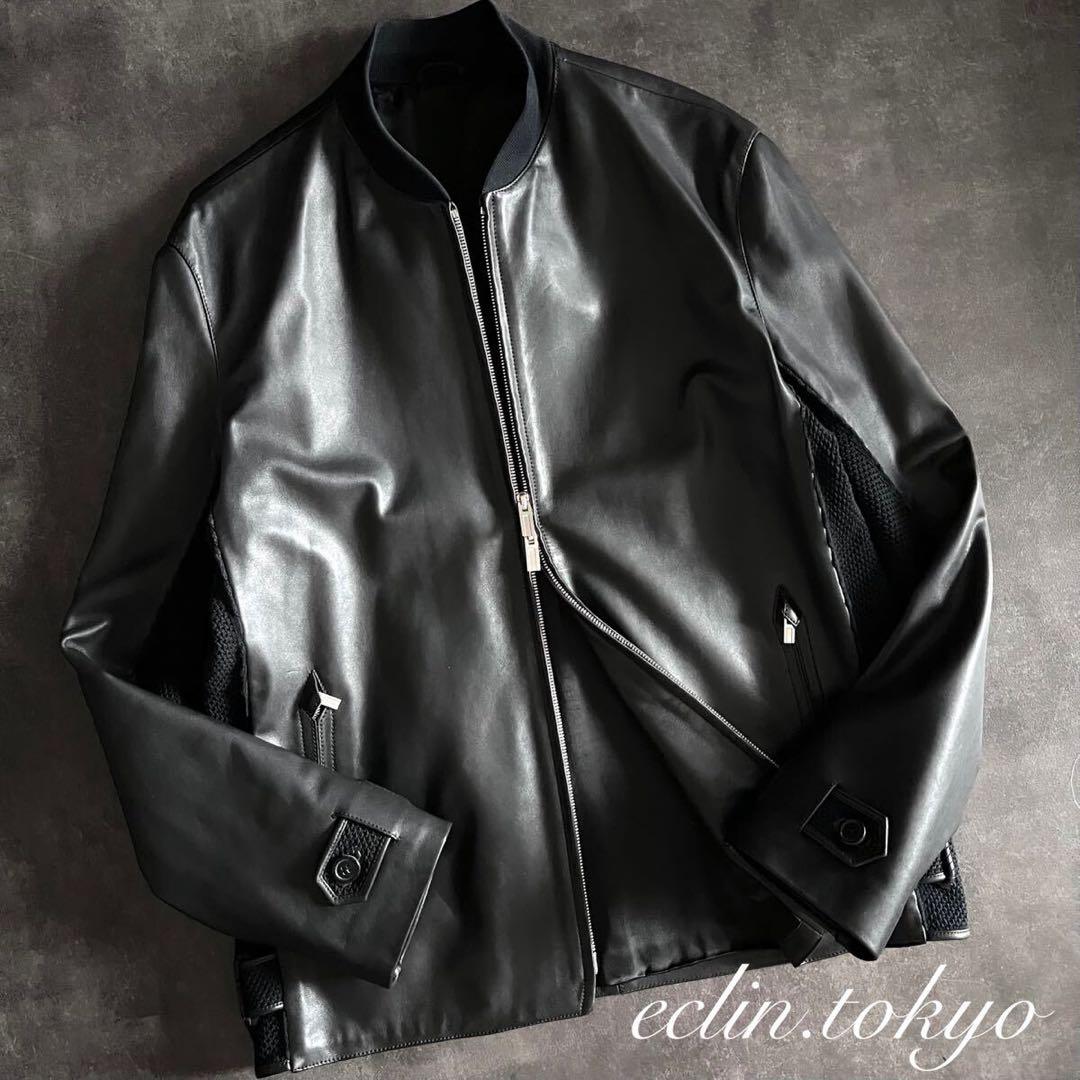 HERMES 《ニット切替》シングル レザー ライダース ジャケット E4704