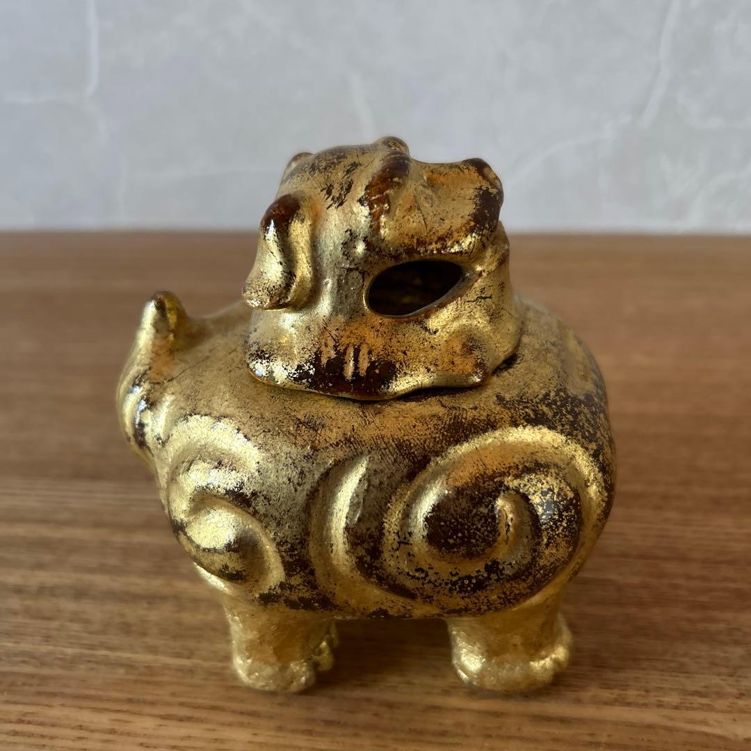 大樋長楽 金濁 向獅子香炉 茶道具 大樋長楽 金濁 向獅子香炉 茶道具