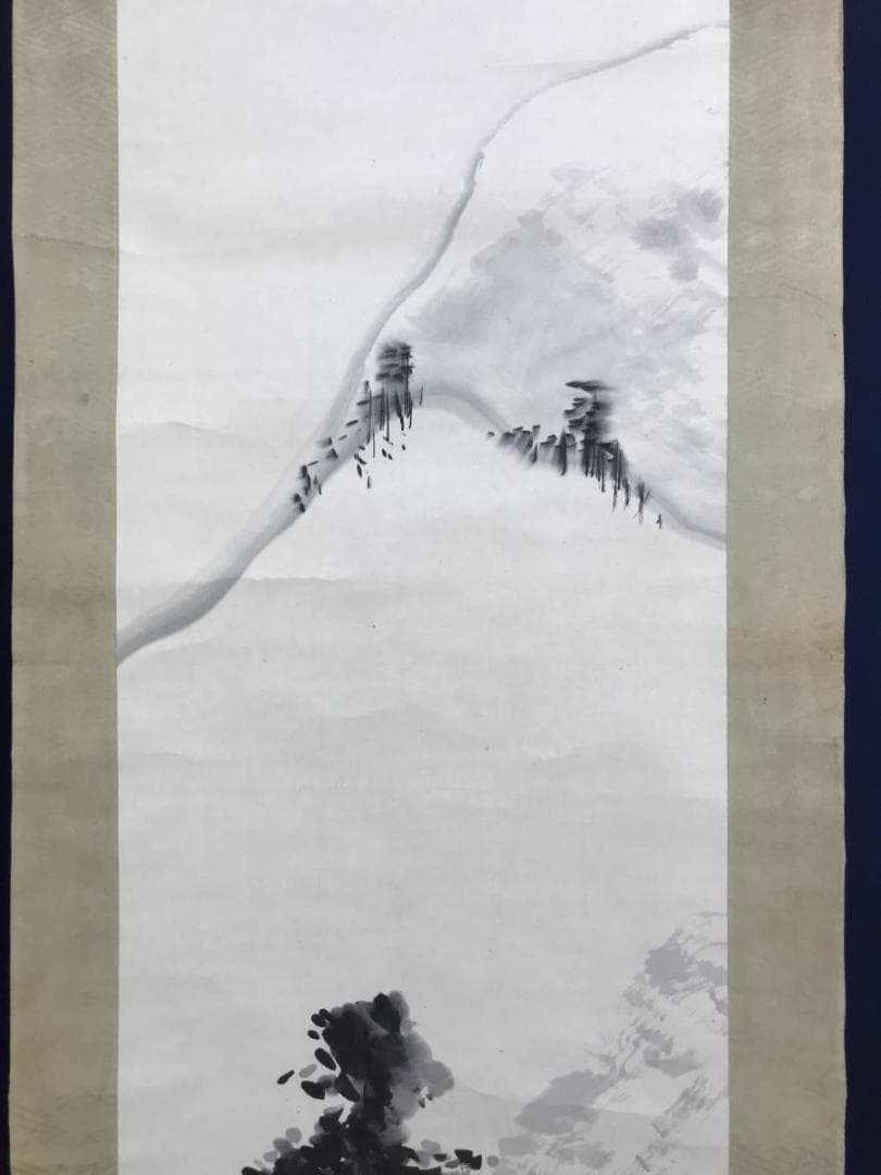 真作/寺崎廣業/寺崎広業/雪景山村図/山水図/掛軸/名家伝来/AE-