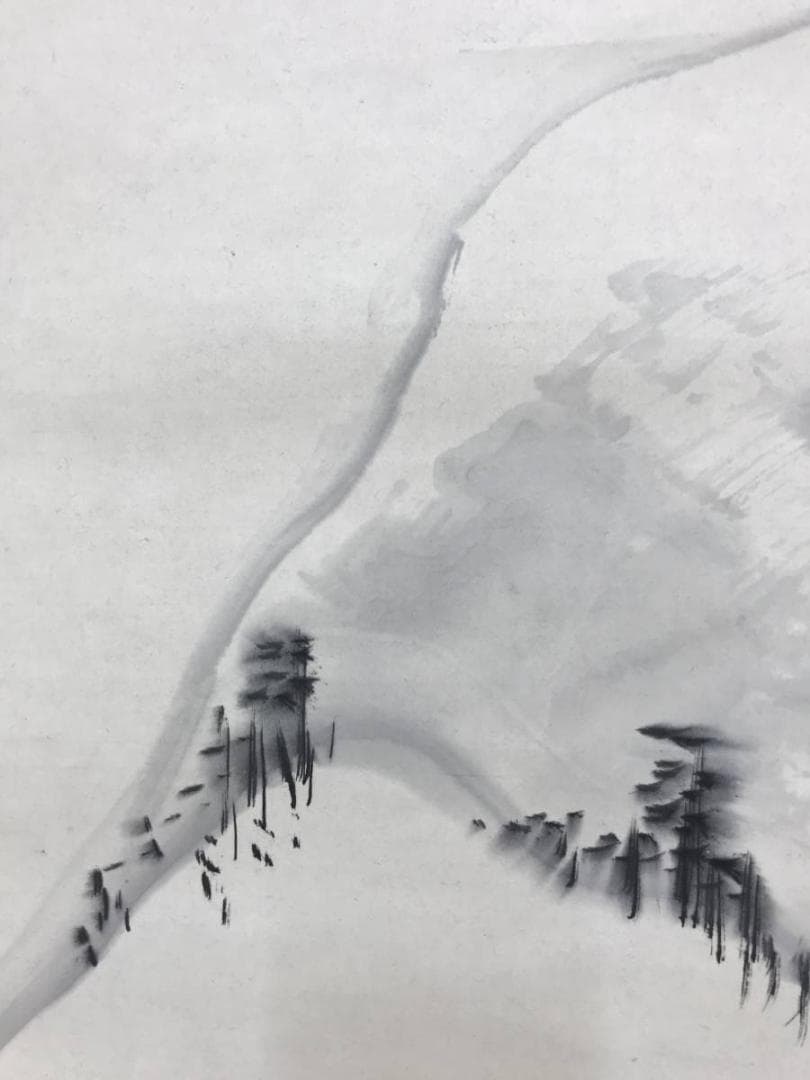 真作/寺崎廣業/寺崎広業/雪景山村図/山水図/掛軸/名家伝来/AE-