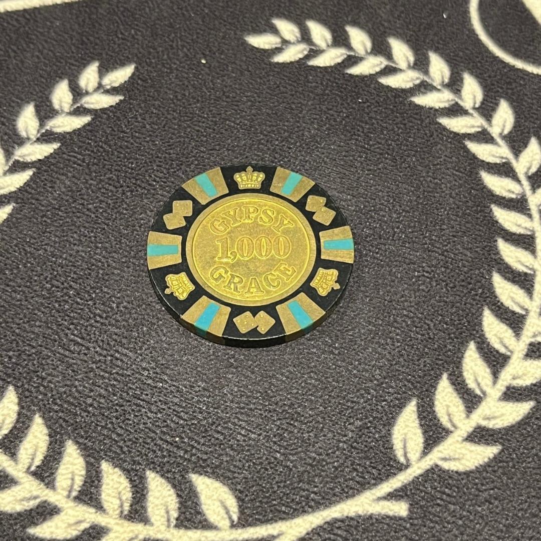 34 カジノチップ 59枚 1000$ ポーカーチップ H26年